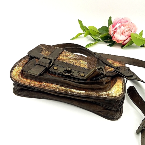 FRYE Cameron Metallic Gold, Copper & Brown Leather Small Satchel Crossbody Bag - Picture 5 of 15